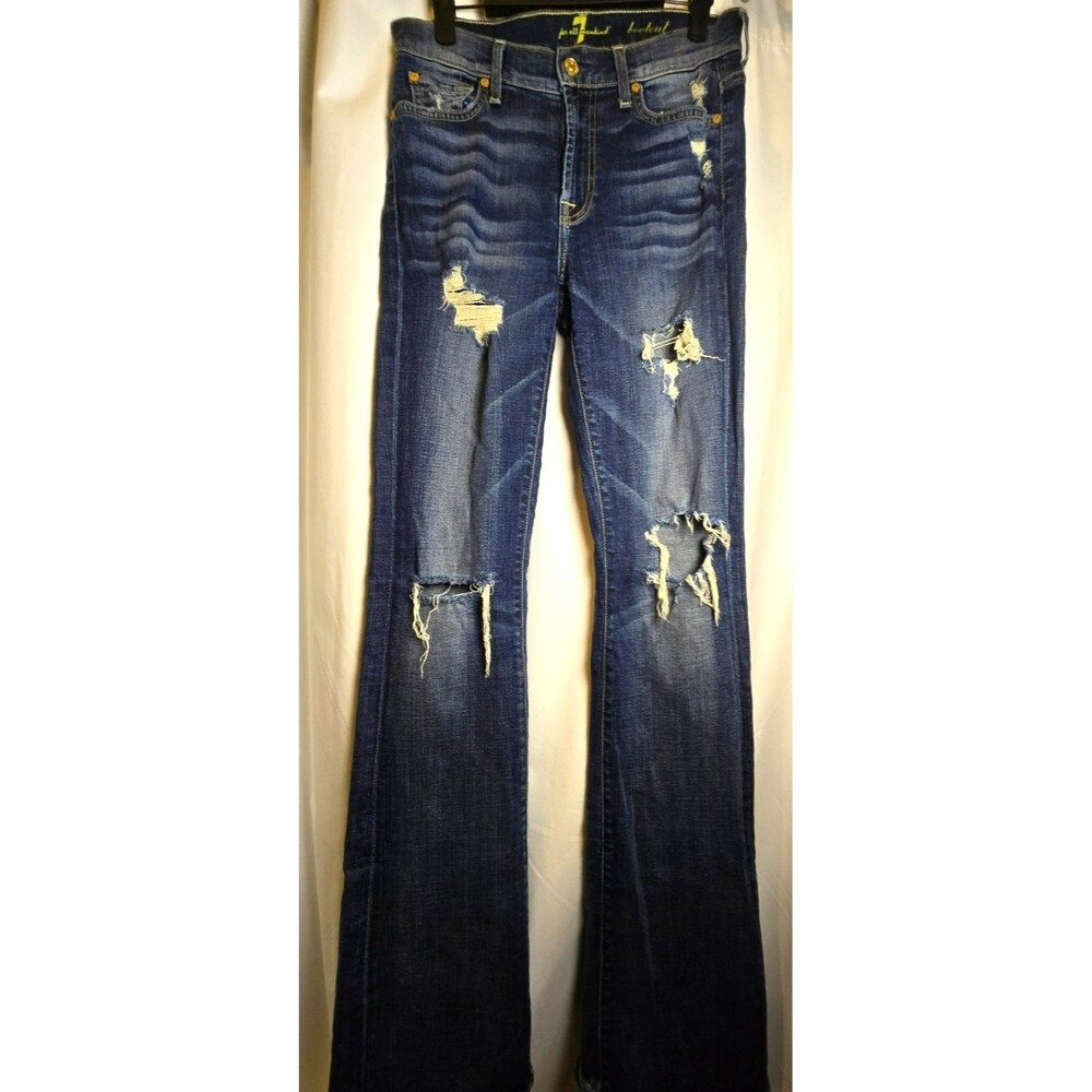 7 For All Mankind Bootcut Distressed Jeans High Rise Mid Wash Blue 26" waist,  L